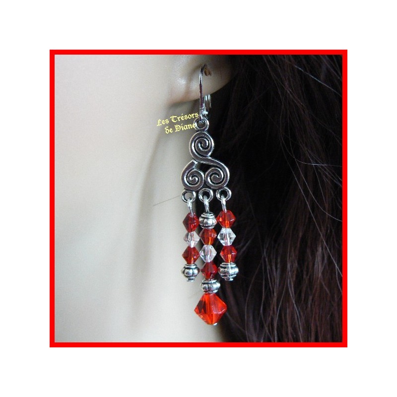 Boucles d'oreilles en cristal Swarovski rouge