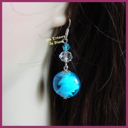 Boucles d'oreilles en verre soufflé chantilly turquoise et cristal