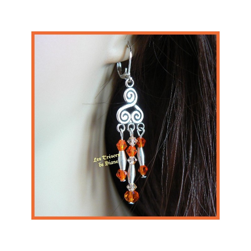 Boucles d'oreilles en cristal bohême et Swarovski orange