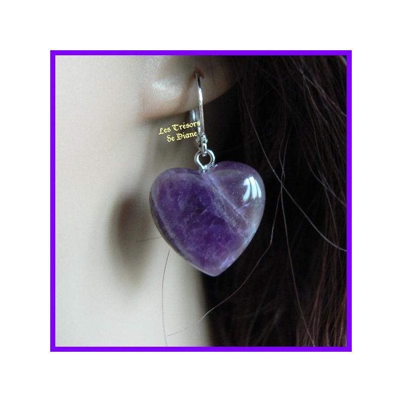 Boucles d'oreilles COEUR en améthyste naturelle Boucles d'oreilles COEUR en améthyste naturelle