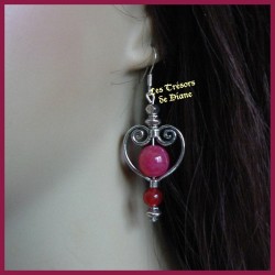 Boucles d'oreilles COEUR en jade rouge