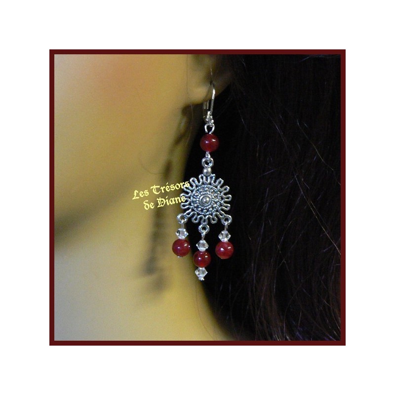 Boucles d'oreilles en jade rouge