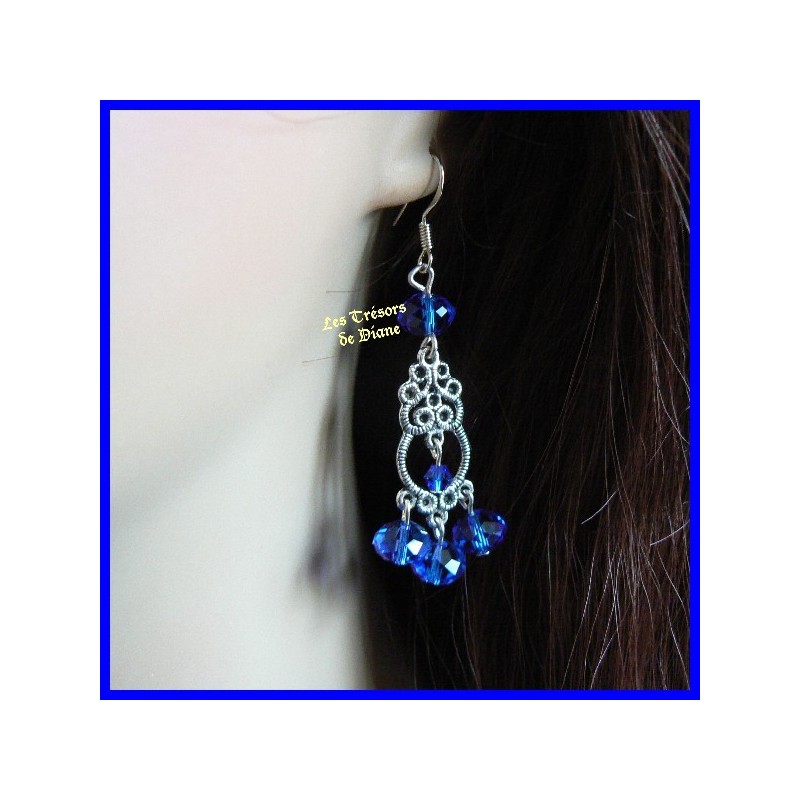 Boucles d'oreilles en cristal de Bohême bleu