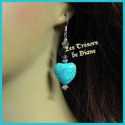 Boucles d'oreilles COEUR en turquoise et cristal Swarovski