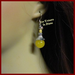 Boucles d'oreilles en jade jaune et cristal