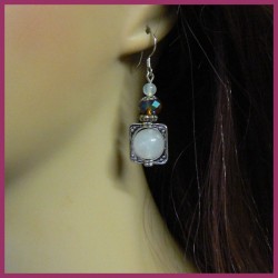 Boucles d'oreilles ECLIPSE en jade blanc, quartz et cristal Swarovski
