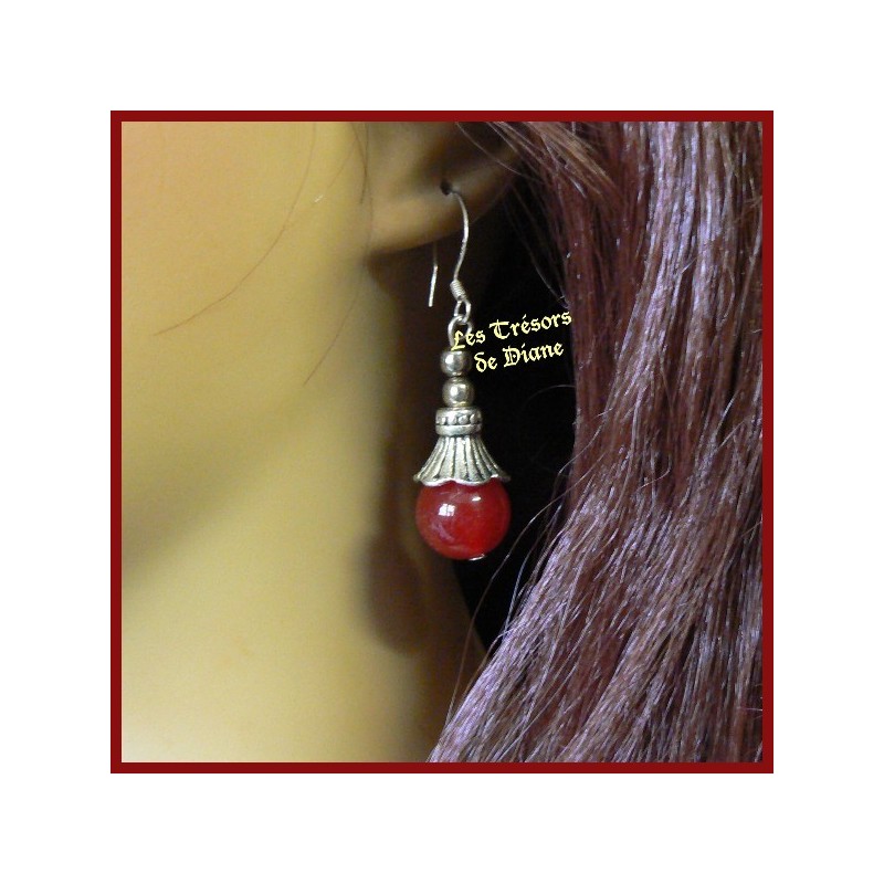 Boucles d'oreilles en jade rouge