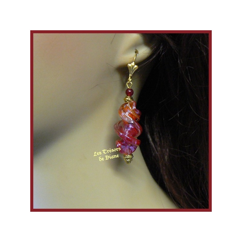 Boucles d'oreilles en verre soufflé rouge