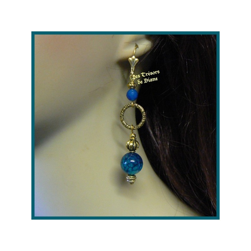 Boucles d'oreilles en agate dragon bleu canard