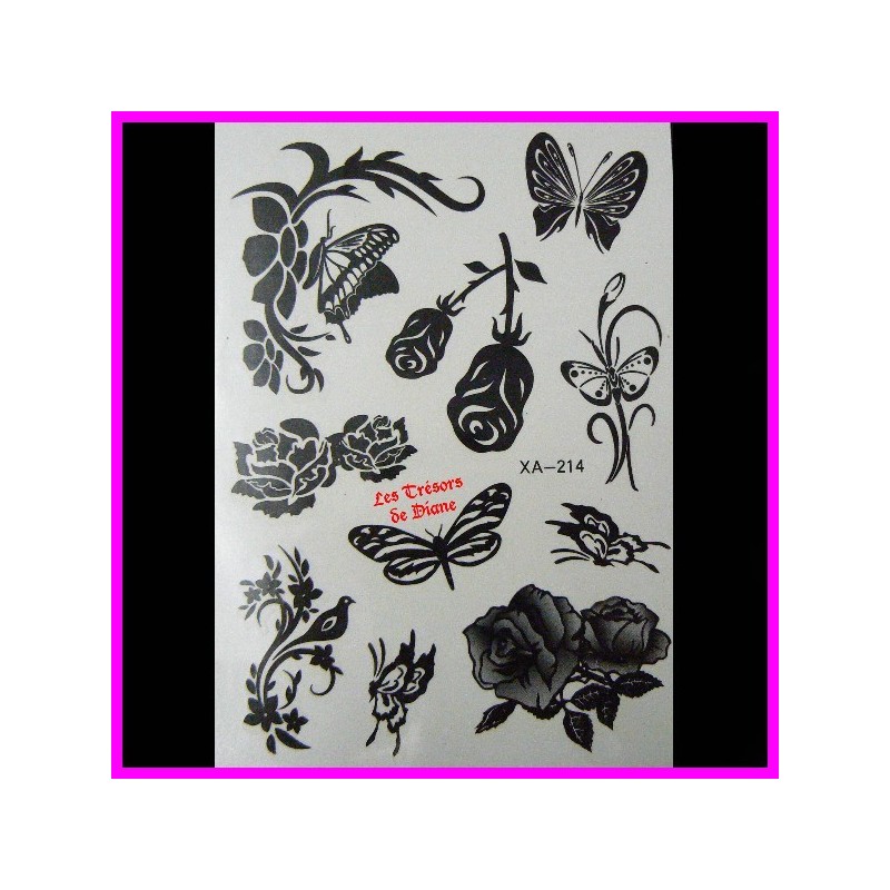 Tatouages éphémères ROSES ET PAPILLONS Tatouages éphémères ROSES ET PAPILLONS