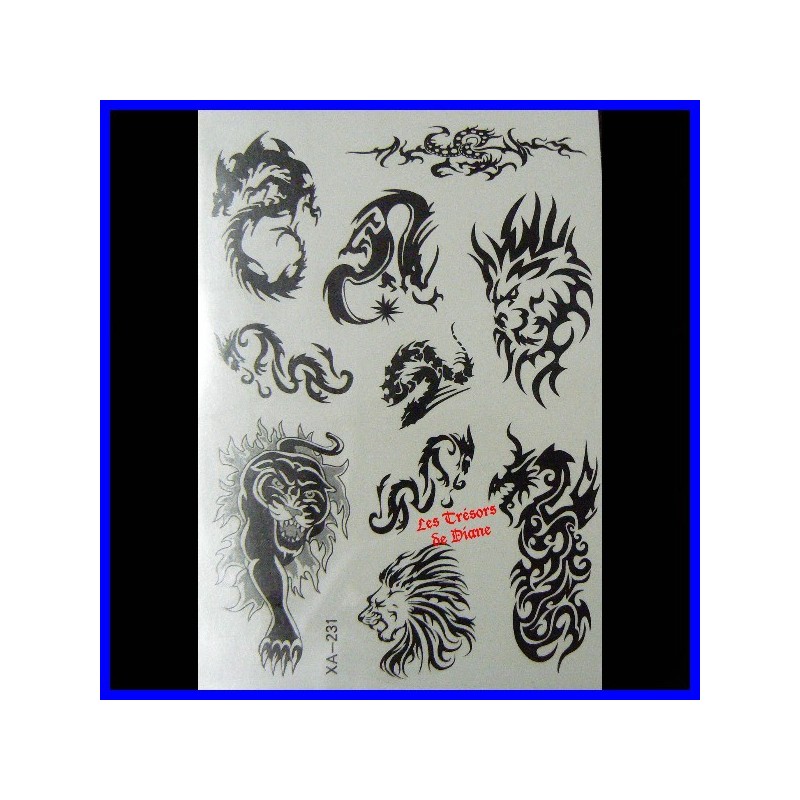 Tatouages éphémères FELINS ET DRAGONS