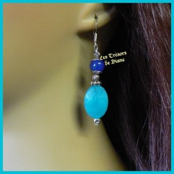 Boucles d'oreilles en jade bleu et agate naturels