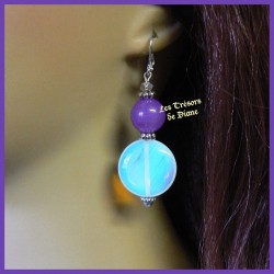 Boucles d'oreilles en jade naturel et opalite