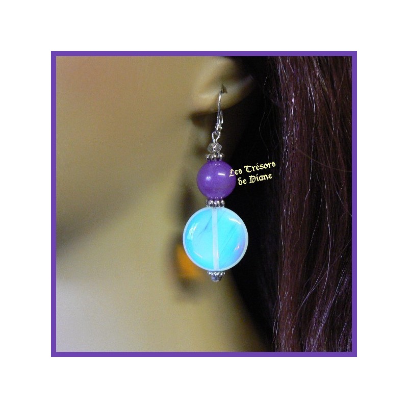 Boucles d'oreilles en jade naturel et opalite