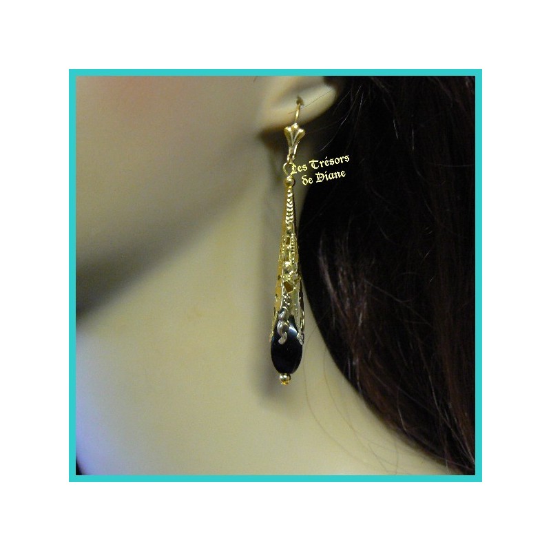 Boucles d'oreilles en agate noires