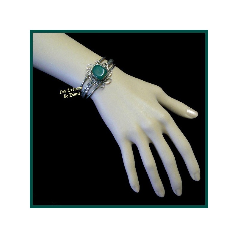 Bracelet arisanal en agate naturelle verte