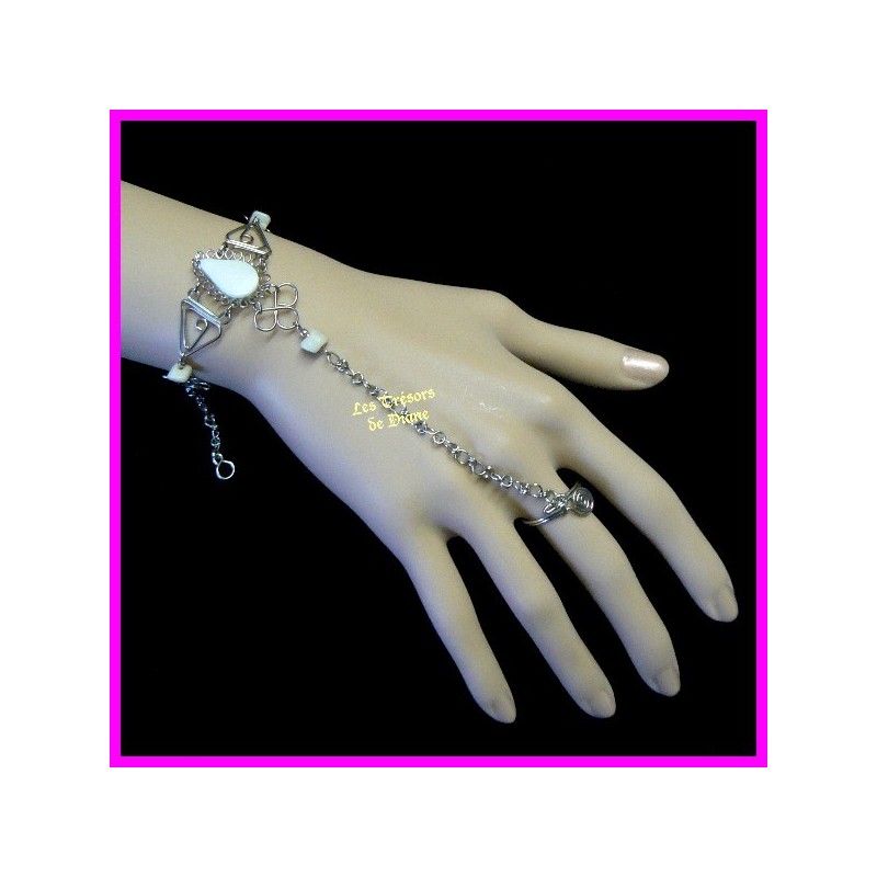 Bracelet de main en opale blanche naturelle