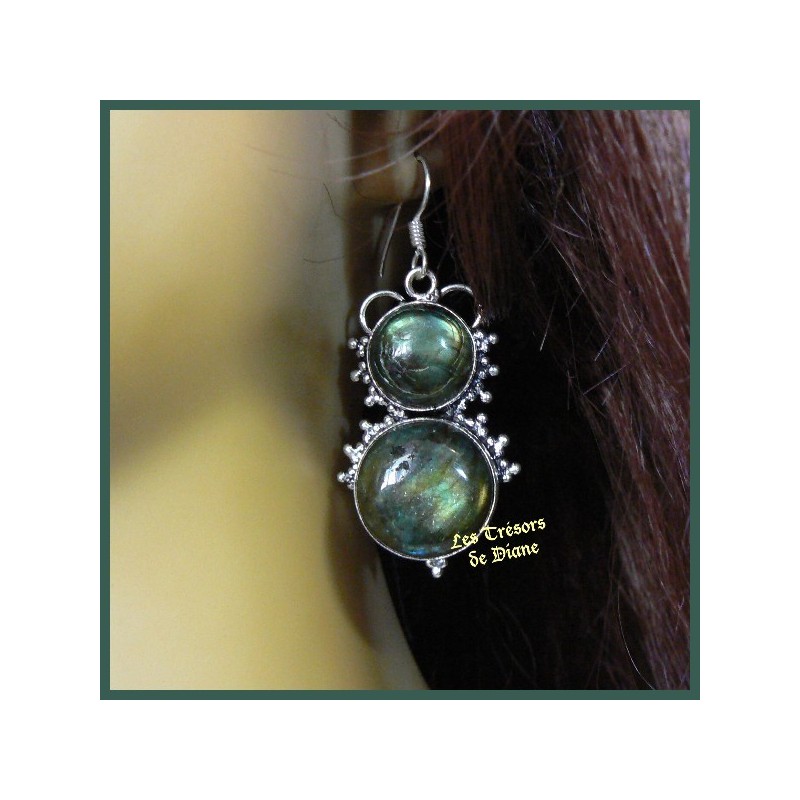 Boucles d'oreilles en labradorite naturelle