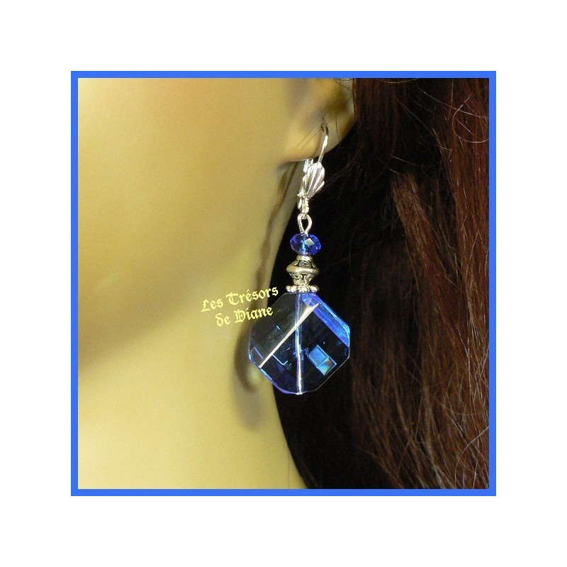 Boucles d'oreilles BLUE LAGON en verre et cristal