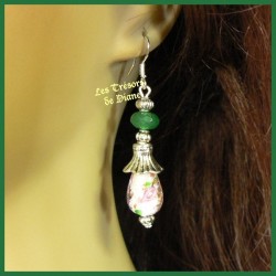 Boucles d'oreilles en jade et verre Murano