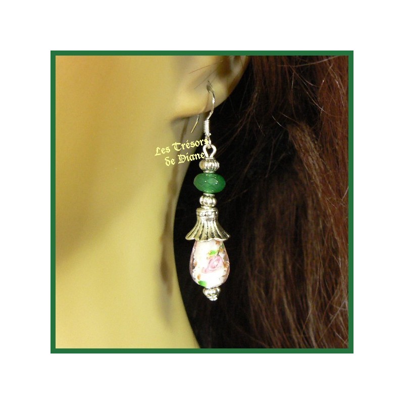 Boucles d'oreilles en jade et verre Murano