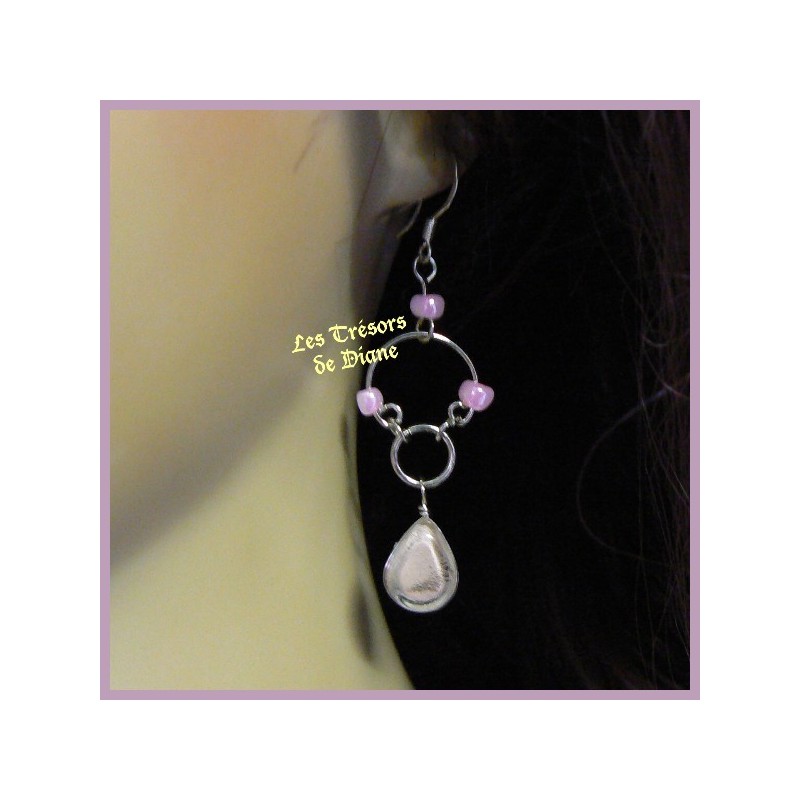 Boucles d'oreilles du Pérou en verre rose