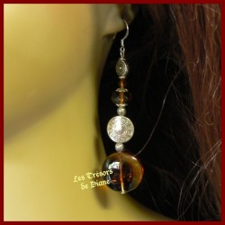 Boucles d'oreilles en verre et cristal chocolat