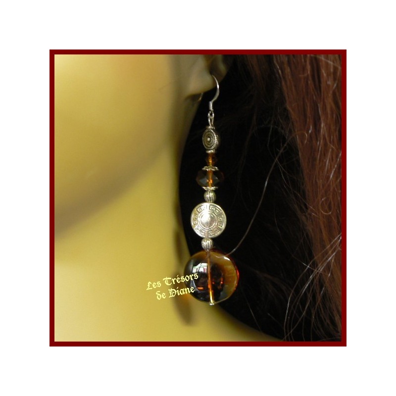 Boucles d'oreilles en verre et cristal chocolat