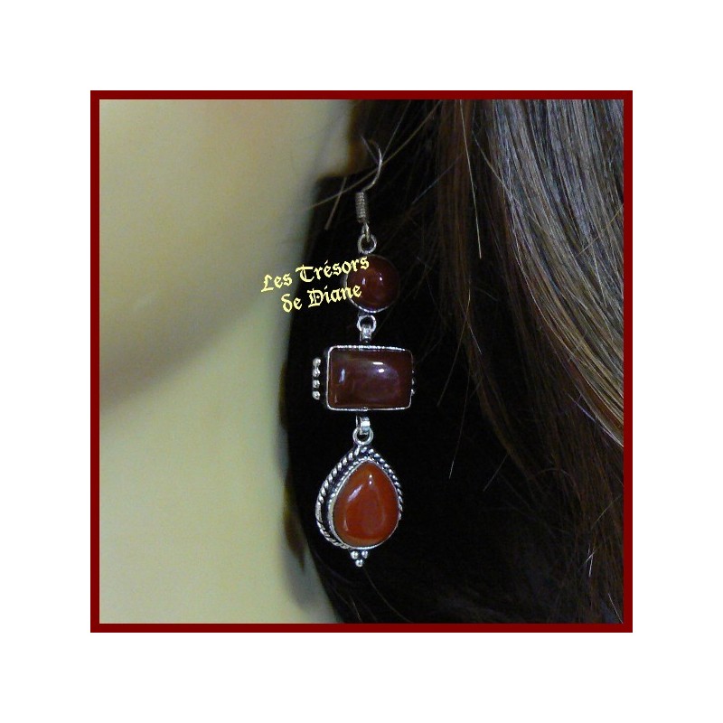 Boucles d'oreilles PRESTIGE en CORNALINE naturelle serti argent Boucles d'oreilles PRESTIGE en CORNALINE naturelle serti argent