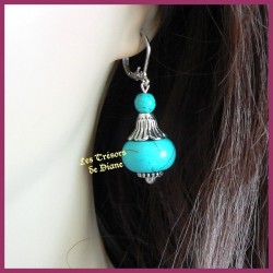 Boucles d'oreilles BIZANTINE en turquoise naturelle