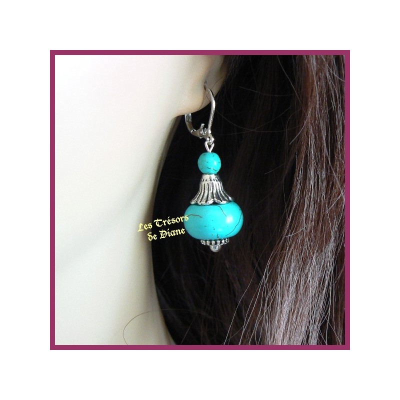 Boucles d'oreilles BIZANTINE en turquoise naturelle