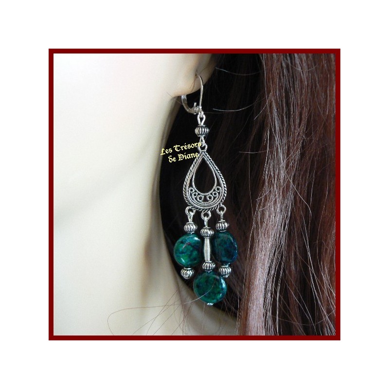 Boucles d'oreilles en CHRYSOCOLLA naturelle