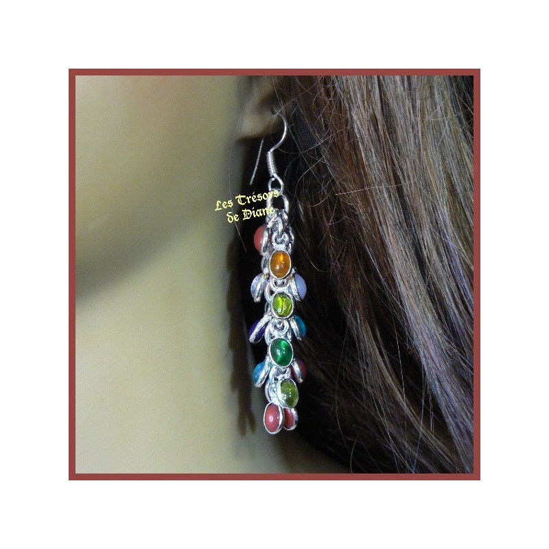 Boucles d'oreilles prestige MULTI-GEMS et argent