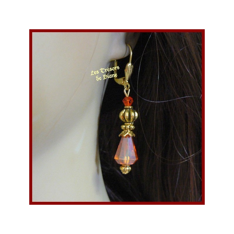 Boucles d'oreilles en cristal irisé orange Boucles d'oreilles en cristal irisé orange