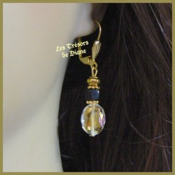 Boucles d'oreilles en cristal jaune pale irisé