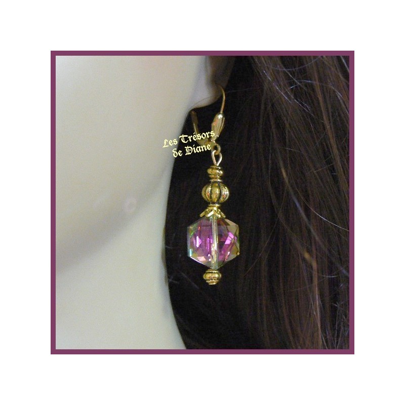 Boucles d'oreilles en cristal faceté multicolore