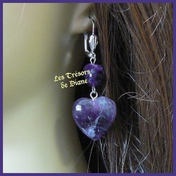 Boucles d'oreilles COEUR en AMETHYSTE naturelle