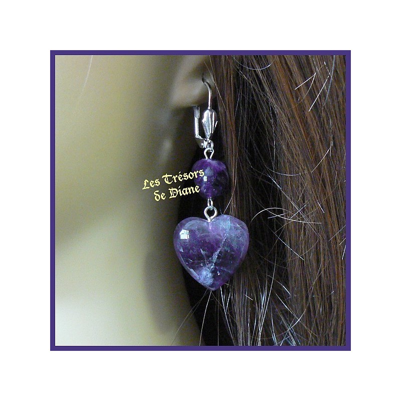 Boucles d'oreilles COEUR en AMETHYSTE naturelle