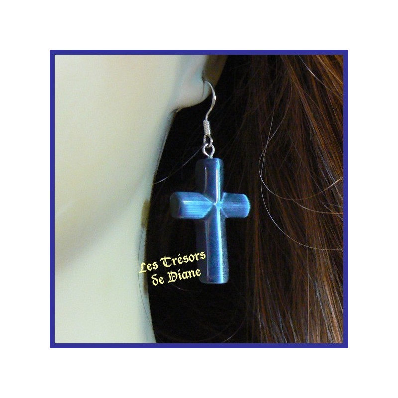 Boucles d'oreilles CROIX en OEIL DE CHAT Boucles d'oreilles CROIX en OEIL DE CHAT