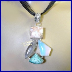 Pendentif prestige en agate, opalite et jaspe naturels sertis argent