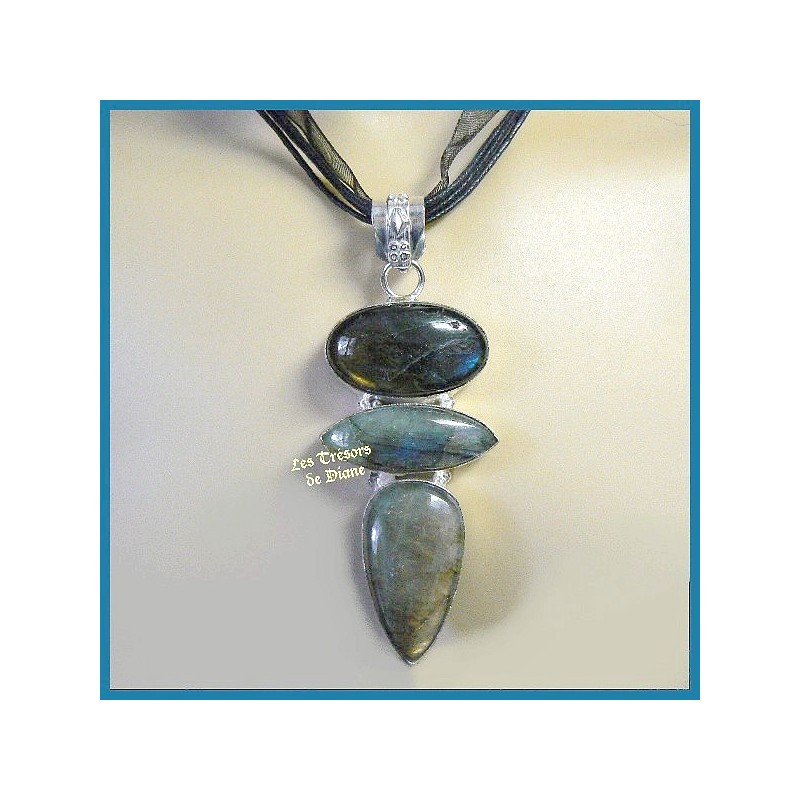 Pendentif 3 CABOCHONS en labradorite naturelle