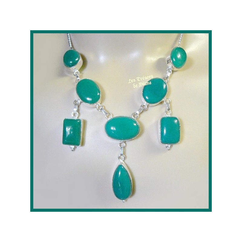 Collier prestige en CHRYSOPRASE naturelle et argent