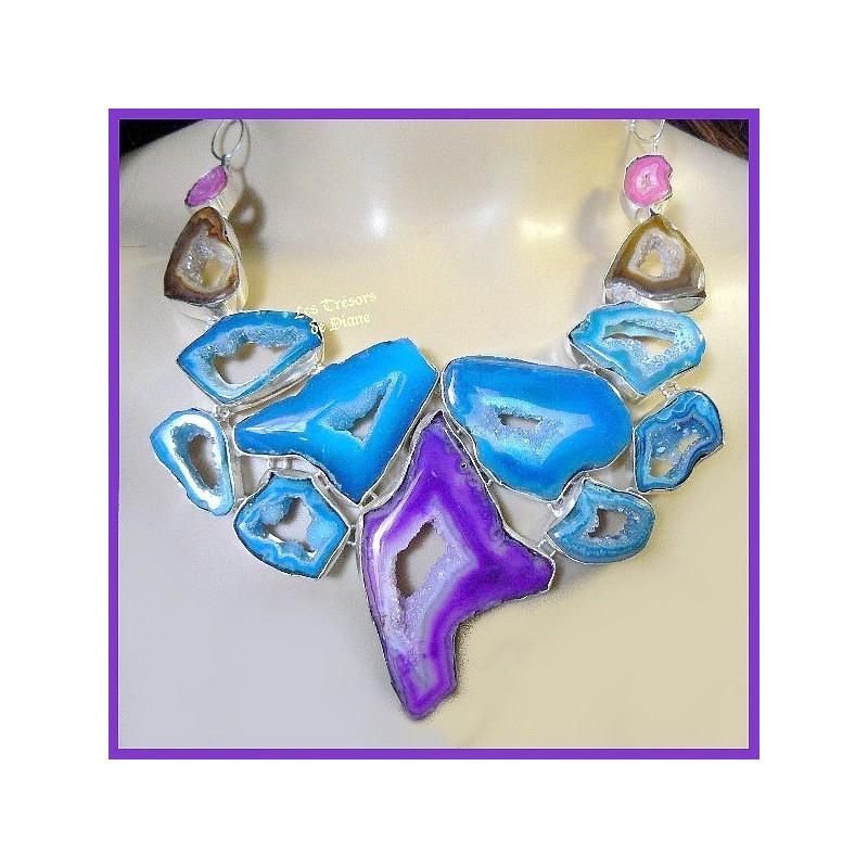 Collier prestige en agates geodes serties argent Collier prestige en agates geodes serties argent