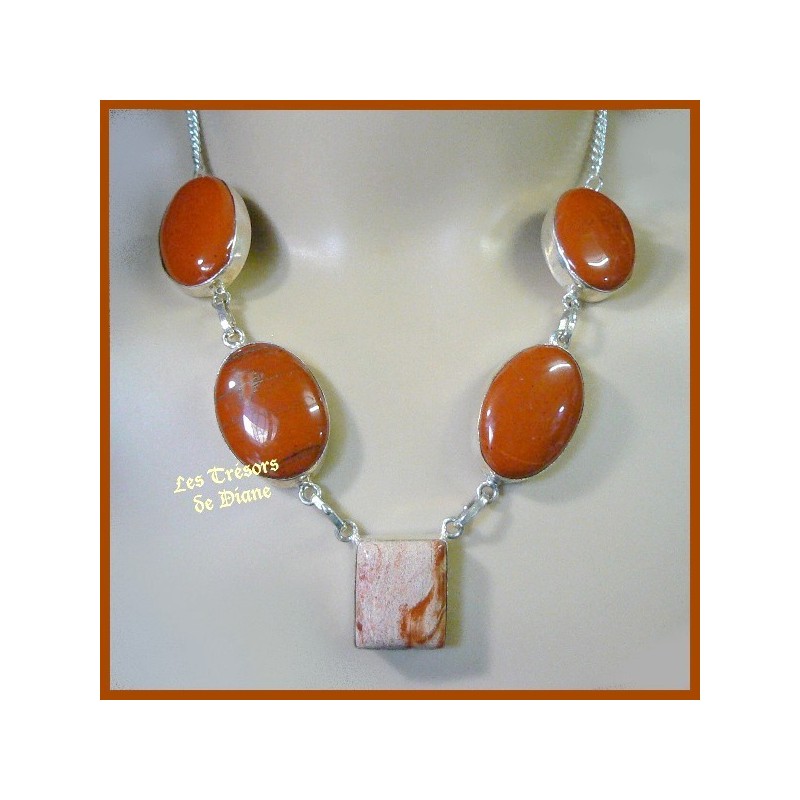 Collier prestige en JASPE naturelle et argent Collier prestige en JASPE naturelle et argent
