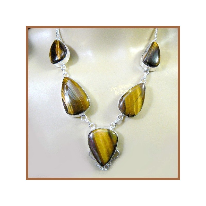 Collier prestige en OEIL DE TIGRE naturel Collier prestige en OEIL DE TIGRE naturel