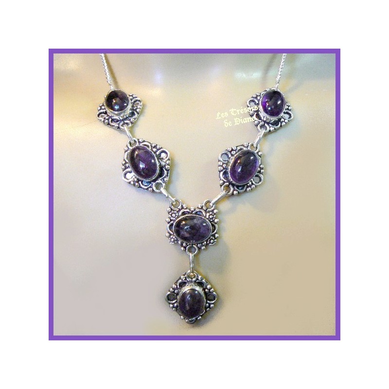 Collier PRESTIGE en AMETHYSTE naturelle et argent