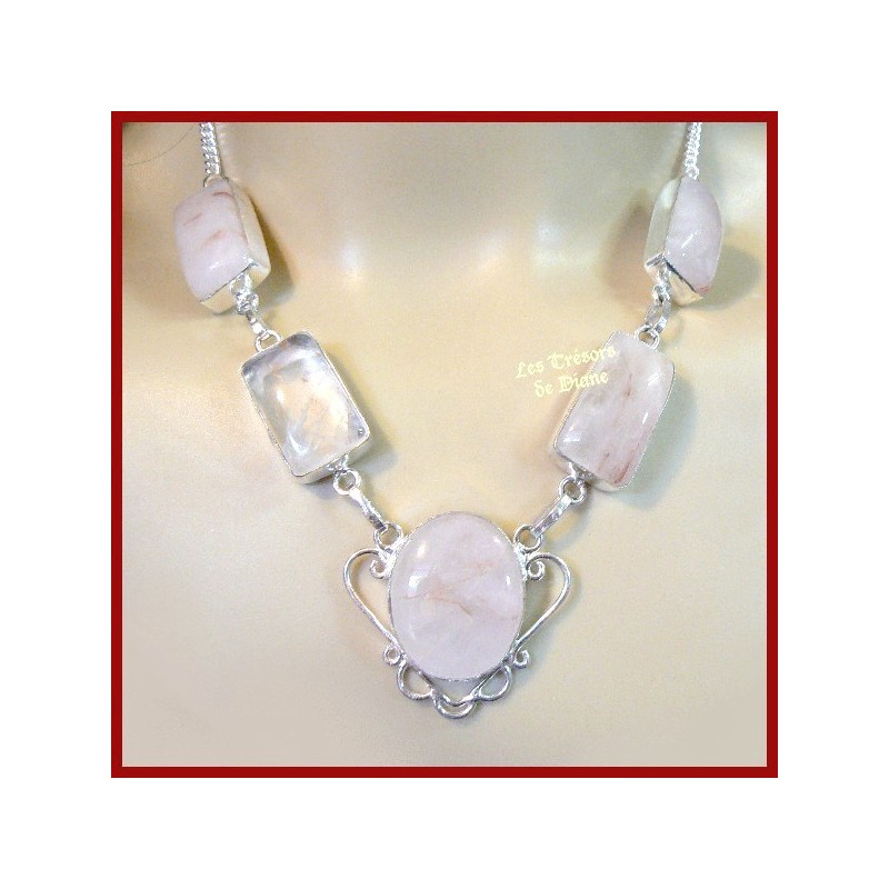 Collier PRESTIGE en CALCITE naturelle sertie argent