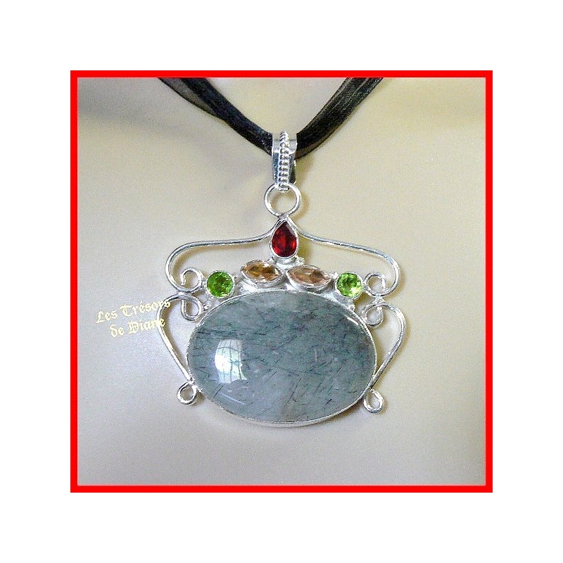 Pendentif PRESTIGE en QUARTZ et multi-gems