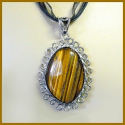 Pendentif en OEIL DE TIGRE naturel serti