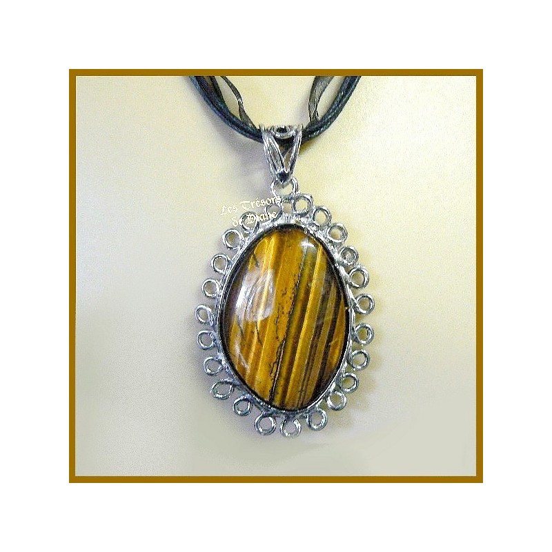 Pendentif en OEIL DE TIGRE naturel serti